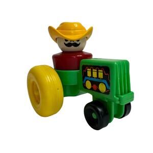 FISHER-PRICE Vintage Little People 1990 Tractor and Farmer Green Cowboy